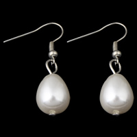 Ørering af Sydhavskal, South Sea Shell, jern ørering krog, Teardrop, platin farve forgyldt, naturlige, 11x37mm, 10par/Bag, Solgt af Bag