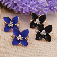 Cink Alloy Stud naušnica, nehrđajući čelik Poluga naušnica natrag clip, Četiri Leaf Clover, zlatna boja pozlaćen, emajl & s Rhinestone, više boja za izbor, dovesti i kadmija besplatno, 15mm, Prodano By par