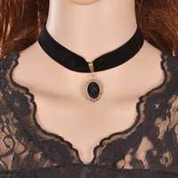 Gothic Necklace Velveteen with Crystal & Zinc Alloy with 5cm extender chain Flat Oval antique bronze color plated faceted 330mm Length Approx 13 Inch Sold By Bag