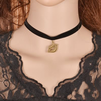 Collana gotica, velluto, with lega in zinco, with 5cm extender chain, Labbra, placcato bronzo antico, 330mm, Lunghezza Appross. 13 pollice, 12Strandstrefolo/borsa, Venduto da borsa