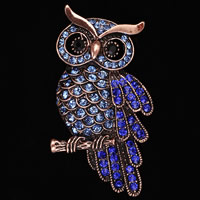 Rhinestone Broche, Zinc Alloy, Owl, rosa guld farve forgyldt, Unisex & med rhinestone, nikkel, bly & cadmium fri, 65x35mm, 3pc'er/Lot, Solgt af Lot