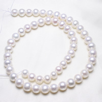 Grânulos de pérolas  cultivadas de água doce de forma redomda., Pérolas de água doce, Roda, naturais, branco, 8-9mm, Buraco:Aprox 0.8mm, vendido para Aprox 15.5 inchaltura Strand