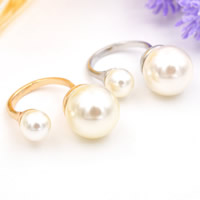 Cinko lydinys Cuff Finger Ring, su ABS plastikas pearl, padengtą, daugiau spalvų pasirinkimas, švino ir kadmio nemokamai, 14mm, Dydis:6.5, Pardavė PC