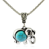 Zinklegering halskettingen, Zinc Alloy, met ijzeren ketting & Synthetische Turquoise, met 5cm extender keten, Olifant, antiek zilver plated, lantaarn keten, lood en cadmium vrij, 27x21mm, Lengte Ca 18.5 inch, 3strengen/Bag, Verkocht door Bag