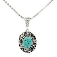 Zinklegering halskettingen, Zinc Alloy, met ijzeren ketting & Synthetische Turquoise, met 5cm extender keten, Plat Ovaal, antiek zilver plated, lantaarn keten, lood en cadmium vrij, 21x30mm, Lengte Ca 18.5 inch, 3strengen/Bag, Verkocht door Bag