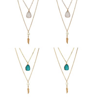 Mode Multi laag ketting, Zinc Alloy, met ABS kunststof parel & ijzeren ketting & Hars, met 5cm extender keten, Blad, gold plated, imitatie druzy kwarts & ovale keten & 2-strengs, meer kleuren voor de keuze, lood en cadmium vrij, 23mm, 30mm, Lengte Ca 15.5 , 3strengen/Bag, Verkocht door Bag