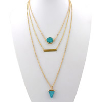 Mode Multi laag ketting, Zinc Alloy, met ijzeren ketting & Synthetische Turquoise & Hars, met 5cm extender keten, Driehoek, gold plated, imitatie druzy kwarts & ovale keten & 3-streng, lood en cadmium vrij, 15mm, 19mm, Lengte Ca 15.5 , 3strengen/Bag, Verkocht door Bag