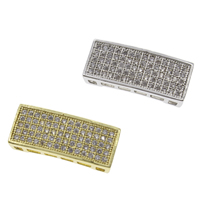 Messing Slide Charm, Rektangel, forgyldt, Micro Pave cubic zirconia, flere farver til valg, nikkel, bly & cadmium fri, 18x7.50x4.50mm, Hole:Ca. 5x1mm, 10pc'er/Bag, Solgt af Bag