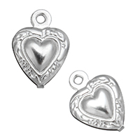 Rustfrit stål Heart Vedhæng, Stainless Steel, oprindelige farve, 9x12x4mm, Hole:Ca. 1mm, 1000pc'er/Lot, Solgt af Lot