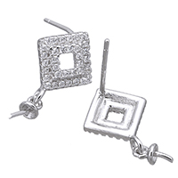 925 Sterling Silver Örhängen Drop, Rhombus, micro bana cubic zirconia, 10x13x13mm, 3x7x3mm, 0.7mm, 0.9mm, 5Pairs/Lot, Säljs av Lot