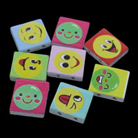 Holz Smile Face-Muster Bead, Drucken & gemischt & Doppelloch, 18x20x5mm, Bohrung:ca. 1mm, 1000PCs/Tasche, verkauft von Tasche