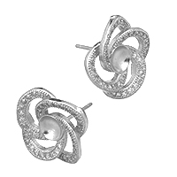 925 Sterling Silver Earring příspěvek, Květina, micro vydláždit kubické zirkony, 14.5x14.5x13mm, 0.9mm, Vnitřní průměr:Cca 5mm, 5páry/Lot, Prodáno By Lot