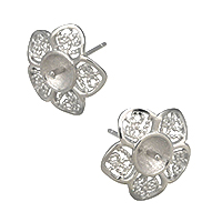 925 Sterling Silver Earring bericht, 925 Sterling Zilver, Bloem, 15.5x15.5x14mm, 1mm, 0.9mm, 5paren/Lot, Verkocht door Lot