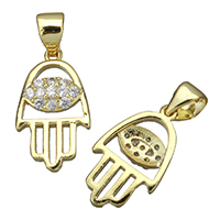 Cubique Pendentif en laiton zircon pavent, Mal Hamsa yeux, Plaqué d'or, Islam bijoux & pavé de micro zircon, protéger l'environnement, sans nickel, plomb et cadmium, 10x17x3.50mm, Trou:Environ 4x5mm, 10PC/lot, Vendu par lot