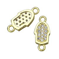 Kuutio Zirkonia Mikro Paven Messinki Connector, HAMSA, real kullattu, Islam korut & Micro Pave kuutiometriä zirkonia & 1/1 silmukka, nikkeli, lyijy ja kadmium vapaa, 7x15x2mm, Reikä:N. 1.5mm, 10PC/erä, Myymät erä