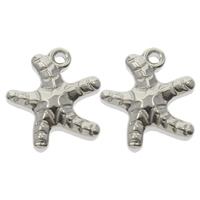 Aço inoxidável animal Pingentes, Estrela do mar, cor original, 13x14x4mm, Buraco:Aprox 1mm, 100PCs/Bag, vendido por Bag