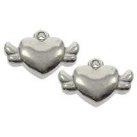 Roestvrijstaal Hart Hangers, Roestvrij staal, Gevleugeld Hart, oorspronkelijke kleur, 16x11x4mm, Gat:Ca 1mm, 100pC's/Bag, Verkocht door Bag