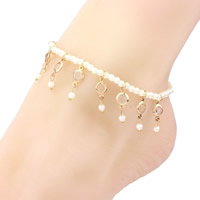 ABS plastik perle anklet, med Zinc Alloy, antik guld farve forgyldt, 220mm, Længde Ca. 9 inch, 3Strands/Bag, Solgt af Bag