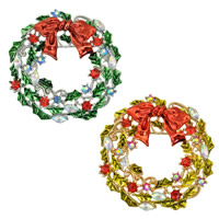 Broches de Natal, liga de zinco, with cristal, Guirlanda de Natal, banhado, Jóias de Natal & esmalte & facetada & com strass, Mais cores pare escolha, Chumbo e cádmio livre, 50mm, 3PCs/Bag, vendido por Bag