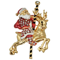 Kerst Broches, Zinc Alloy, Kerstman, gold plated, Kerst sieraden & glazuur & met strass, lood en cadmium vrij, 40x60mm, 3pC's/Bag, Verkocht door Bag