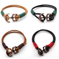 Bracciale in cuoio, corda in pelle di vitello, with corda in nylon & lega in zinco, Ancora, placcato rame antico, modello nautico & unisex, nessuno, 200mm, Lunghezza Appross. 7.5 pollice, 12Strandstrefolo/borsa, Venduto da borsa