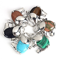 Gemstone Pendants Jewelry with Brass Elephant platinum color plated natural nickel lead & cadmium free Approx Sold By PC