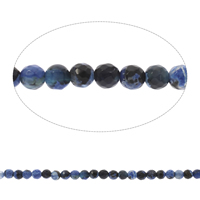 agate feu goutte, Rond, facettes, bleu, 6mm, Trou:Environ 1mm, Longueur Environ 14.5 pouce, 10Strandstoron/sac, Environ 62PC/brin, Vendu par sac