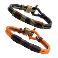 Unisex la pulsera y el brazalete, Cuero de vaca, con Cuerda de nylon encerado, aleación de cinc cierre, chapado en color bronce antiguo, unisexo, más colores para la opción, Vendido para aproximado 8.6 Inch Sarta