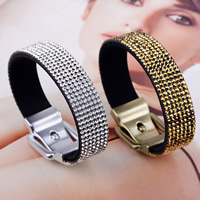 Strass armbanden, Corduroy Cord, zinklegering pin gesp, plated, voor vrouw & met strass, meer kleuren voor de keuze, 15mm, Per verkocht Ca 8.6 inch Strand