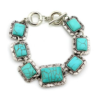 Fashion Turquoise Armbanden, Synthetische Turquoise, met Zinc Alloy, Squaredelle, plated, 200mm, Lengte Ca 7.5 inch, 3strengen/Bag, Verkocht door Bag