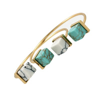 alliage de zinc bracelet manchette, avec turquoise synthétique, cadre, Placage de couleur d'or, plus de couleurs à choisir, sans plomb et cadmium, 10mm, Diamètre intérieur:Environ 60mm, Longueur Environ 6.5 pouce, 3PC/sac, Vendu par sac