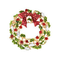 Zinc Alloy Broche, med Krystal, Jul Wreath, guldfarve belagt, Julen smykker & emalje & facetteret & med rhinestone, bly & cadmium fri, 42mm, 3pc'er/Bag, Solgt af Bag