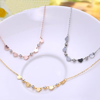 Colar de aço titânio, Partículas de aço, with 4cm extender chain, Coração, banhado, cadeia oval & com strass, Mais cores pare escolha, 420mm, vendido para Aprox 16.5 inchaltura Strand