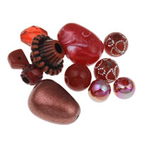 Acryl Mixed, gemengd, rood, 8mm-15x30x10mm, Gat:Ca 1-2mm, Ca 1000pC's/Bag, Verkocht door Bag