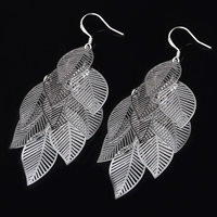 Blås Droppörhänge, Mässing, Leaf, äkta silver plated, leda & kadmiumfri, 76x28mm, Säljs av Par