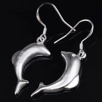 Blås Droppörhänge, Mässing, Dolphin, äkta silver plated, leda & kadmiumfri, 14x27mm, Säljs av Par