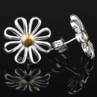 Messing Stud ørering, Flower, forgyldt, to tone, bly & cadmium fri, 15mm, Solgt af par