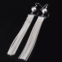 Fashion Fringe Boucles d'oreilles, laiton, Plaqué d'argent, sans plomb et cadmium, 13x113mm, Vendu par paire