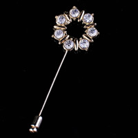 Broche de strass, alliage de zinc, fleur, Placage de couleur d'or, avec strass, sans plomb et cadmium, 25x75mm, 30PC/sac, Vendu par sac