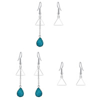 Boucles d'oreilles en alliage de zinc, avec résine, fer boucle d'oreille crochet, triangle, Placage de couleur platine, druzy imitation quartz & styles différents pour le choix, sans plomb et cadmium, 17mm, 68mm, 12pairescouple/sac, Vendu par sac