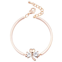 Bracciale zirconi, lega in zinco, with 5cm extender chain, Three Leaf Clover, placcato oro rosa vero, con zirconi cubici, assenza di piombo & cadmio, 53mm, Venduto per Appross. 6.5 pollice filo