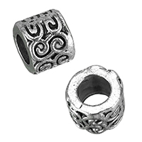 Zinklegering European Beads, Zinc Alloy, Kolom, antiek zilver plated, zonder troll, nikkel, lood en cadmium vrij, 7x8.50x8.50mm, Gat:Ca 5mm, 100pC's/Lot, Verkocht door Lot