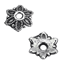 Lo zinco in lega tallone Cap, lega in zinco, Fiore, placcato argento antico, assenza di nichel,piombo&cadmio, 7x8x1mm, Foro:Appross. 1.5mm, 1000PC/lotto, Venduto da lotto