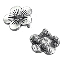 Zinklegering bloem connectors, Zinc Alloy, antiek zilver plated, 2/2 lus, nikkel, lood en cadmium vrij, 14x13x4mm, Gat:Ca 1mm, Binnendiameter:Ca 1.5mm, 200pC's/Lot, Verkocht door Lot