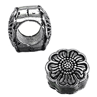 Abalorios Estilo Europeo de Aleación de Zinc, Flor, chapado en color de plata antigua, sin rosca, libre de níquel, plomo & cadmio, 10x10x9mm, agujero:aproximado 5mm, 100PCs/Grupo, Vendido por Grupo