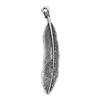 Pendentifs de Feather alliage zinc, alliage de zinc, forme de plume, Plaqué de couleur d'argent, protéger l'environnement, sans nickel, plomb et cadmium, 7.50x46x2.50mm, Trou:Environ 1.5mm, 200PC/lot, Vendu par lot