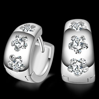 Mässing Huggie Öronring, äkta silver plated, med cubic zirconia, leda & kadmiumfri, 14x7mm, Säljs av Par