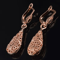 Pendientes de Gota en Latón, metal, chapado en oro de rosa real, hueco, libre de plomo & cadmio, 10x44mm, Vendido por Par