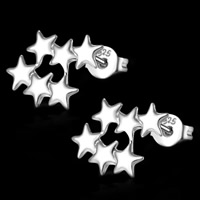 Mässing Stud Örhänge, Star, äkta silver plated, leda & kadmiumfri, 12x15mm, Säljs av Par