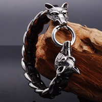 Acier titane bracelet, avec cuir PU, loup, chaîne de gourmette & pour homme & noircir, 15mm, Vendu par Environ 8.5 pouce brin